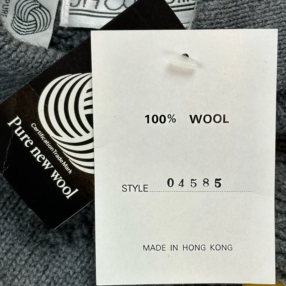 Vintage Gray 100% Pure New Wool Cable Knit Sweater L Fold Over Collar Preppy‎